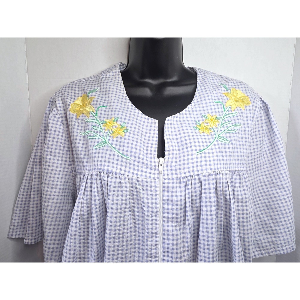 Simply Basic Blue Gingham Nightgown House Dress Short Sleeve Pockets 1XL